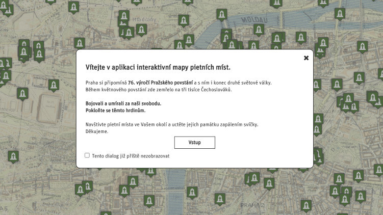 Interaktivní mapa připomíná pietní místa spojená s Pražským povstáním v květnu roku 1945